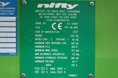 Kloubová pracovní plošina  Niftylift HR17NE Electric, 4x2 Drive, 17m Working Height, 9. (7)