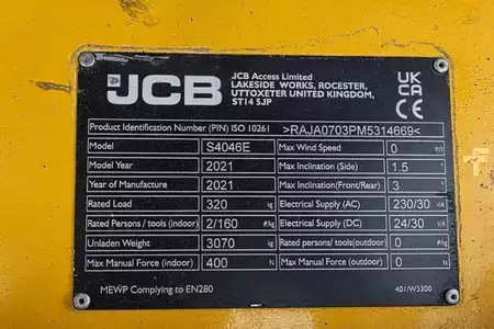 Pracovní plošina s nůžkovým zdvihem - JCB S4046E Valid inspection, *Guarantee! 14m Working H (6)
