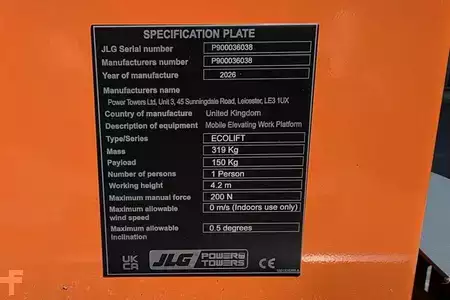 Kolmo zvedaná plošina 2026  JLG ECOLIFT PUSH AROUND, 4.20m Working Height, Own Wei (5)