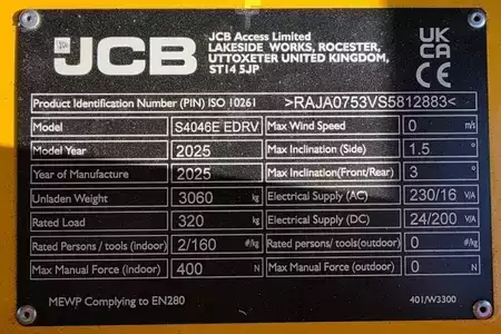 Plataforma Tijera 2025  JCB S4046E Valid inspection, *Guarantee! 14m Working H (7)