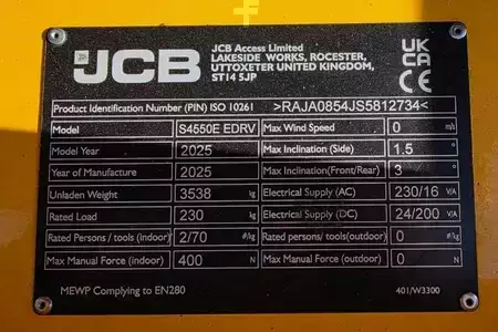 Plataforma Tijera 2025  JCB S4550E Valid inspection, *Guarantee! 16m Working H (7)
