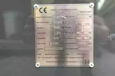 Pracovní plošina s nůžkovým zdvihem 2024  Zoomlion ZS1012AC-LI Unused, Valid Inspection, Electric, 11 (3)