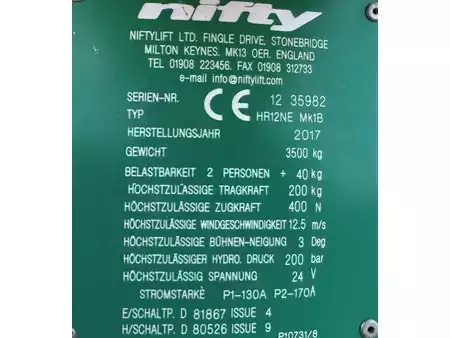 Plataforma telescópica 2017  Niftylift Nifty HR12NE MK1B (14)