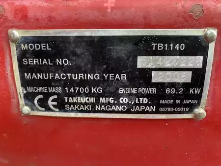 Escavadora de rastos 2008 Takeuchi TB1140 (12)