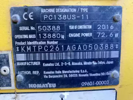 Koparki gąsienicowe 2016 Komatsu PC138US-11 (10)