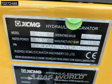 Mini-koparki 2023 XCMG XE18 E 2 YEARS FACTORY WARRANTY - KUBOTA ENGINE (20)