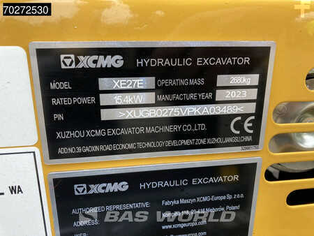 XCMG XE27 E 2 YEARS FACTORY WARRANTY - KUBOTA ENGINE