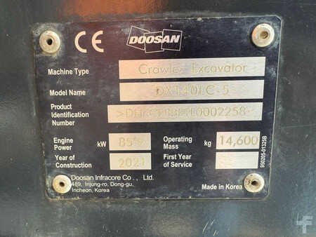 Escavadora de rastos 2021 Doosan DX140LC-5 - CE / Verachtert CW30 - GP edge bucket (32)
