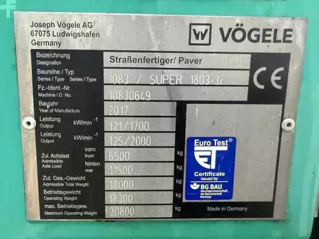 Asfaltmachines op banden 2017 VÖGELE Super 1803-3i (8)