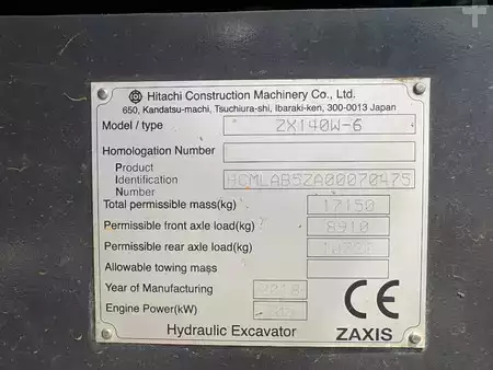 Escavatori gommati 2018 Hitachi ZX140W-6 (3 Pieces available) (7)