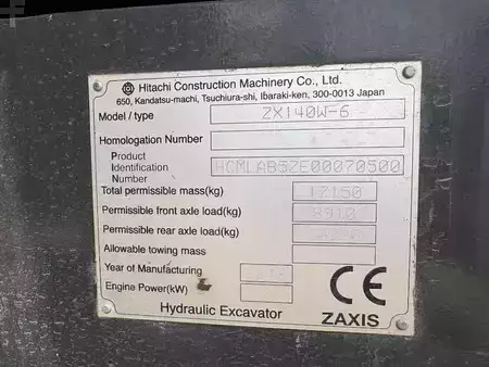 Escavatori gommati 2018 Hitachi ZX140W-6 (3 Pieces available) (7)